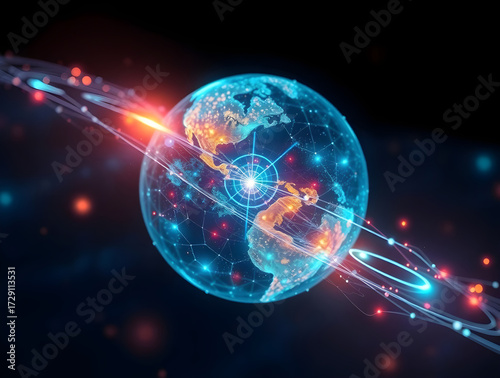 Cinematic Digital Illustration of a Glowing Sphere Planet