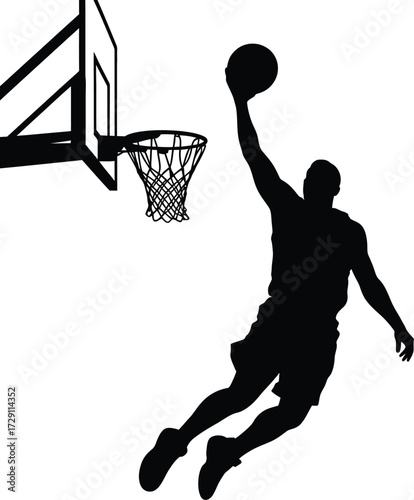 Basketball player dunking vector silhouette