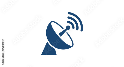 A blue satellite dish illustration representing wireless communication and signal transmission