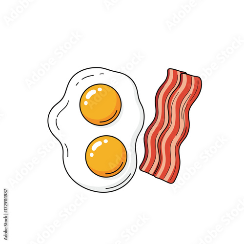 A delicious breakfast of fried eggs and crispy bacon strips.