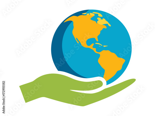 Vector art of hand holding earth, representing global support