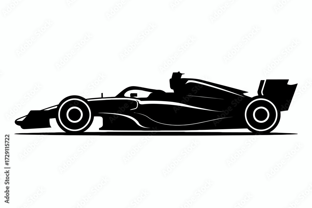 Obraz premium Sleek Formula One Car Silhouette Representing High Speed Racing and Automotive Engineering Excellence in Motorsports
