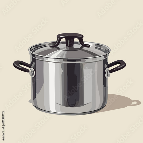 Stainless Steel Cooking Pot Isolated on Beige Background