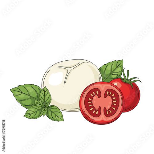 Fresh mozzarella tomato and basil ingredients for a healthy Italian salad.