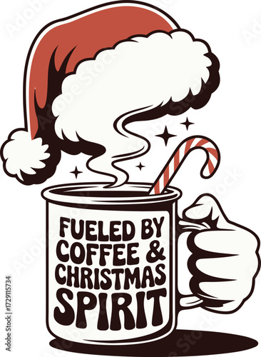 Retro Christmas Coffee Mug with Santa Hat and Candy Cane