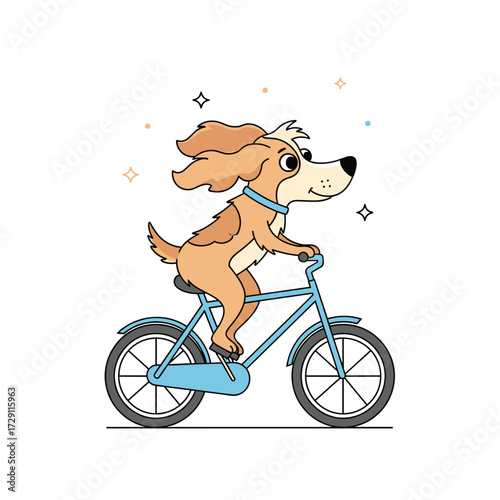 Cute dog happily riding a bicycle in a park.