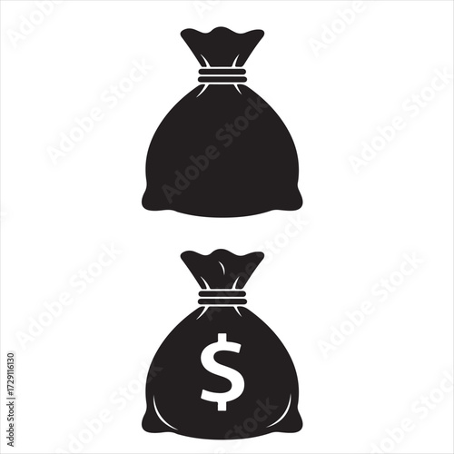 Silhouette art vector design vector art of two black silhouette money bags, one with a dollar sign