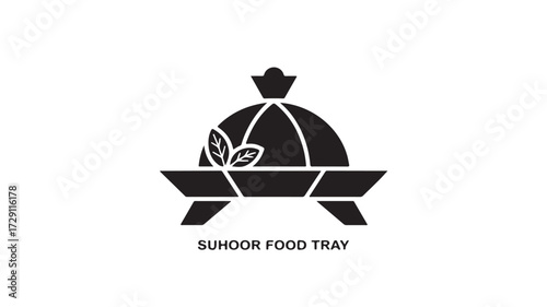 Elegant Suhoor food tray logo design with fresh leaf accents, perfect for Ramadan culinary branding and festive meal presentations