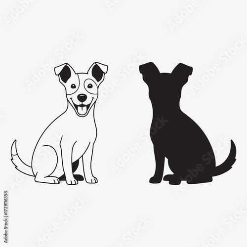 Silhouette art vector design vector art of jack russell terrier dog outline and silhouette