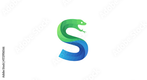 Modern snake logo formed by the letter S with a gradient from green to blue shades