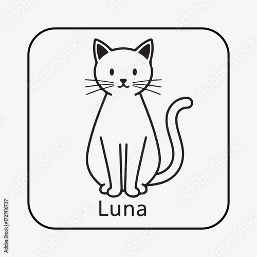 Silhouette art vector design vector art of cute cartoon cat named luna sitting