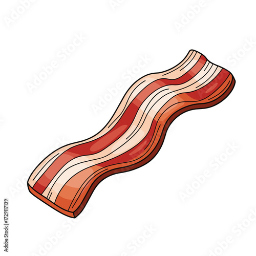 A single strip of cooked cured pork belly a breakfast staple.