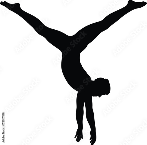 Black silhouette of gymnast performing handstand white