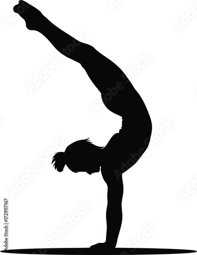 Gymnast performing handstand silhouette black white