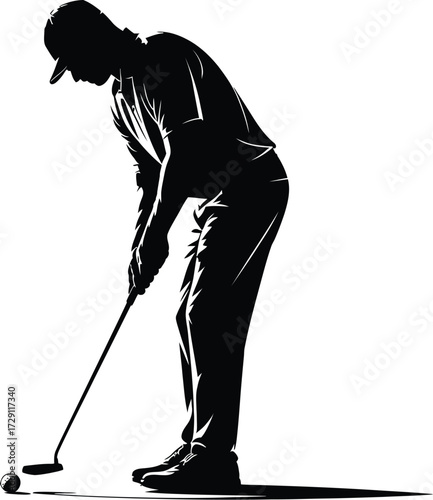 Golfer putting black silhouette vector sport action