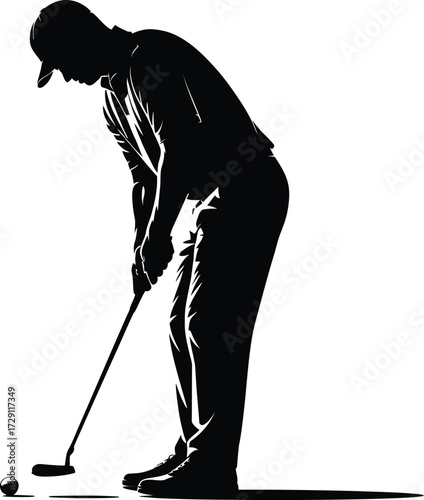 Golfer putting black silhouette sport