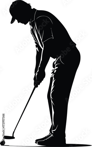 Golfer putting black silhouette sport action