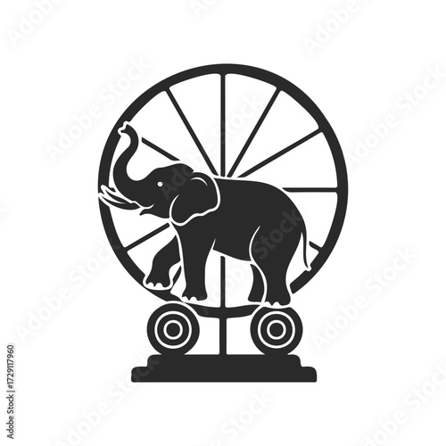 Elephant silhouette on unicycle with large wheel
