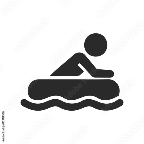 Icon of a figure paddling on a raft in water