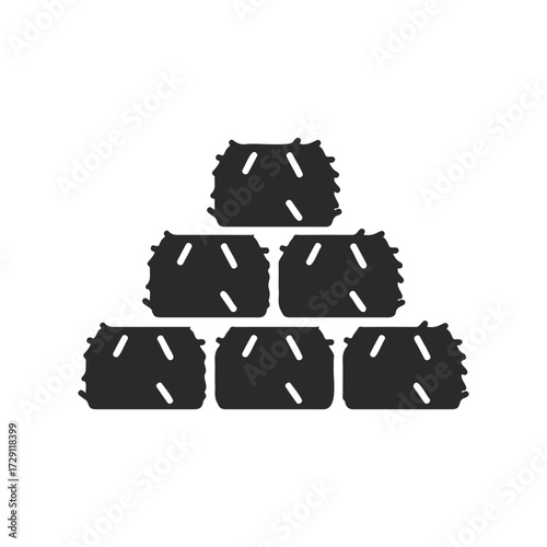 Stack of hay bales silhouette on white background