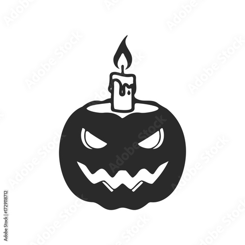 Spooky halloween pumpkin with candle flame silhouette