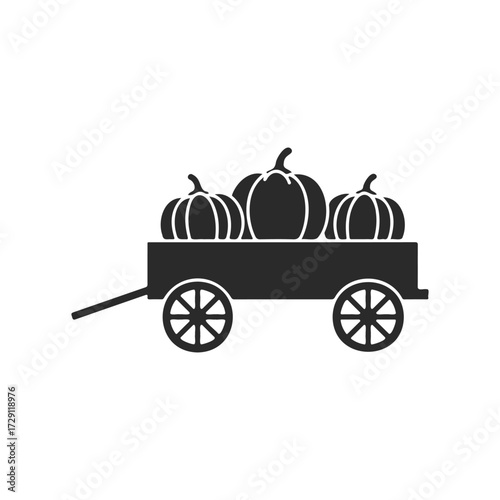 Simple black silhouette of pumpkins in a wagon on white background