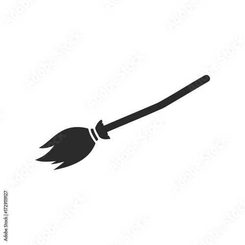 Black broom icon on white background for cleaning concept