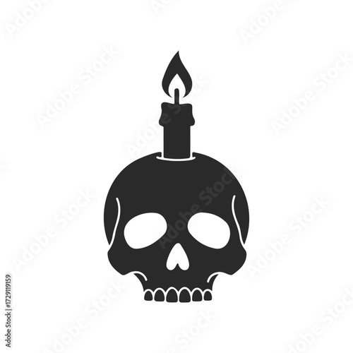 Skull with candle flame illustration on white background