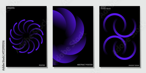 Modern gradient poster background vector set. Cover template with vibrant geometric shape in different. Modern Design for wall art, flyers, brochures, covers and web banners.