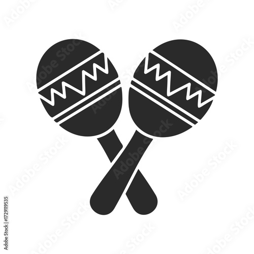 Black and white maracas icon with zigzag pattern for music and celebration themes