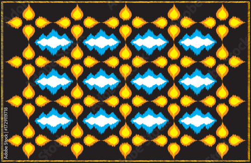 Ikat handwoven black charcoal floral pattern poster