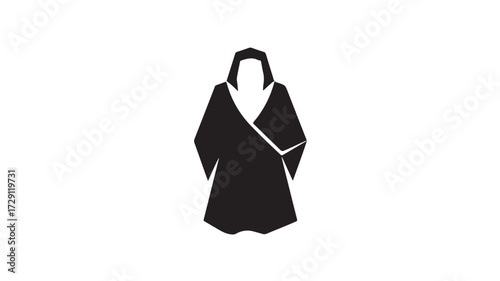 Sleek modern black kimono silhouette, elegant minimalist garment design, perfect for fashion projects and branding, conveying sophistication and style instantly.