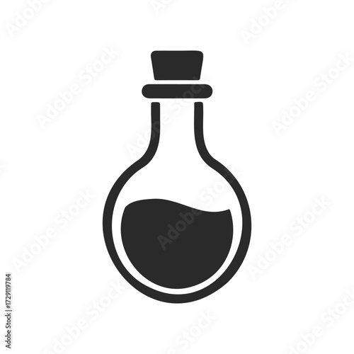 Silhouette of a potion bottle with black liquid on white background