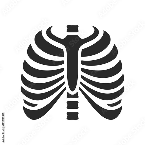 Abstract black and white ribcage design symbol on white background