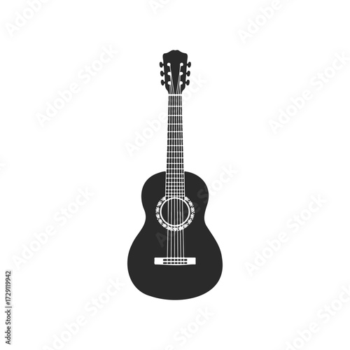 Silhouette of a classical acoustic guitar isolated on white background