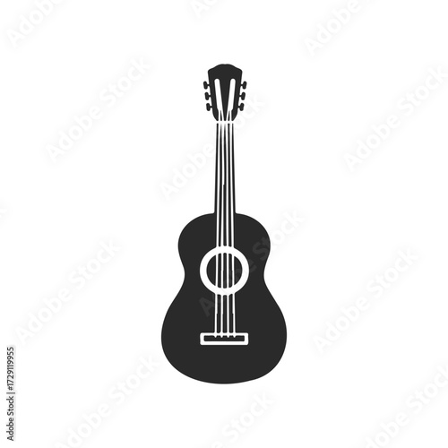 Simple black acoustic guitar silhouette on white background