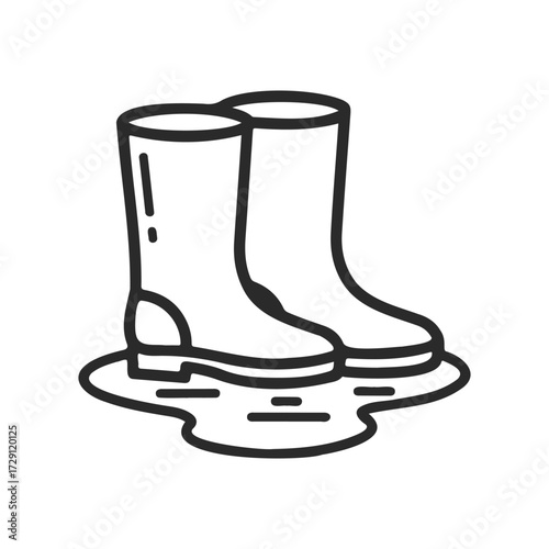 Simple illustration of rain boots in puddle