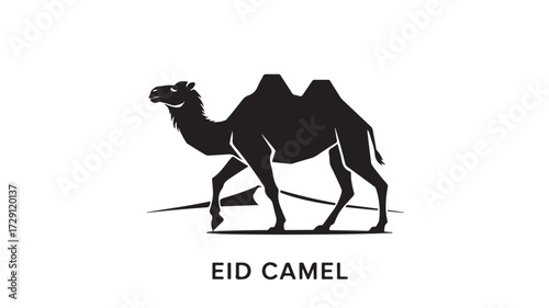 Majestic camel silhouette ready for desert travel, symbolizing tradition, adventure, and cultural celebrations like Eid.