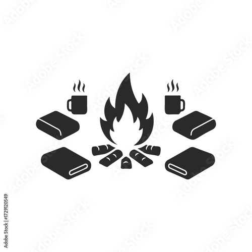 Books, campfire, and coffee symbols: embrace reading and relaxation