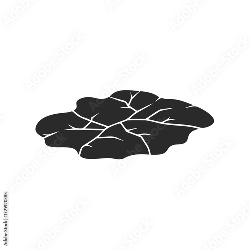 Black flat puddle clipart with crack patterns on white background