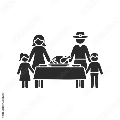 Thanksgiving family dinner: male elderly caucasian, female young caucasian, children, turkey feast