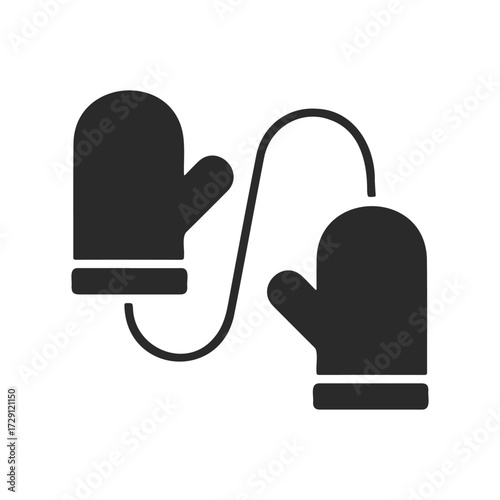 Connected mittens icon: black silhouette of linked winter gloves