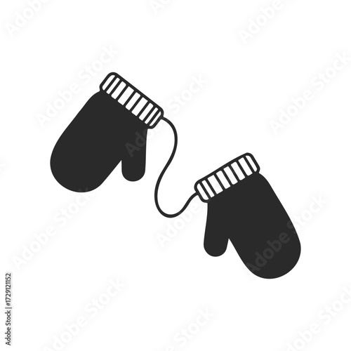 Simple black and white mittens icon with connecting string