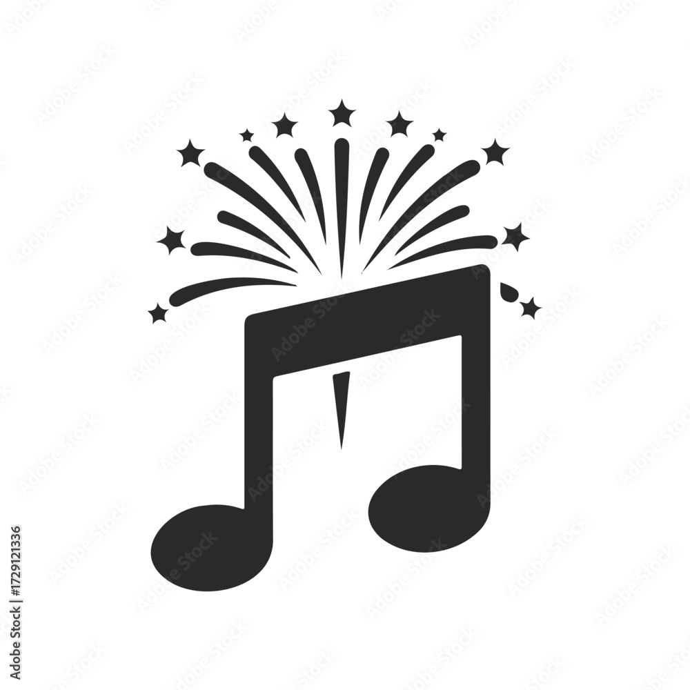 Fototapeta premium Musical note with explosive fireworks burst design