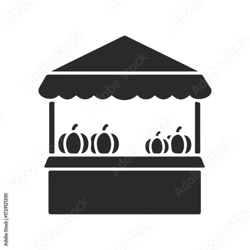 Minimalist pumpkin market stall silhouette with canopy and display