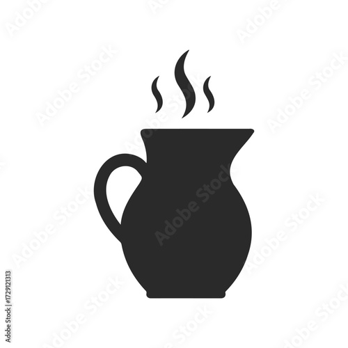 Steaming hot beverage in elegant black pitcher silhouette icon