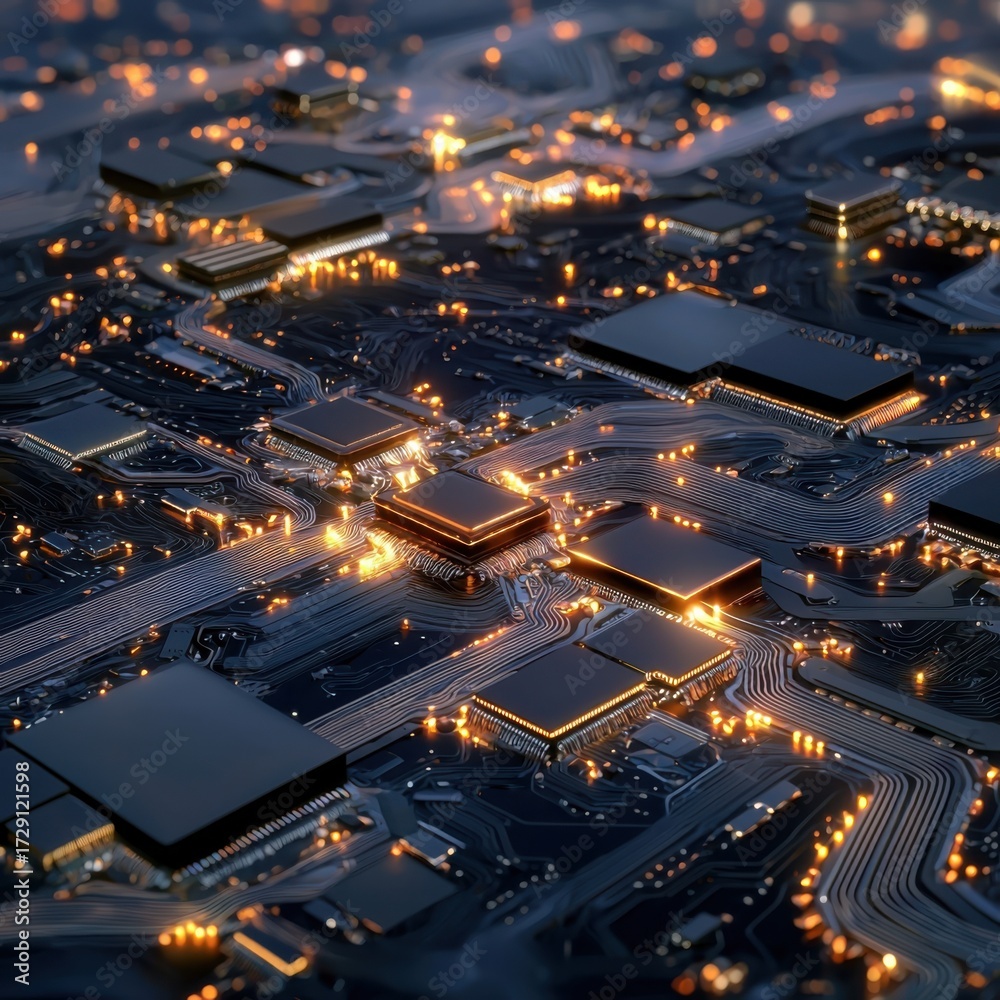 Fototapeta premium Exploring the future of technology aerial view of a circuit board in a digital environment