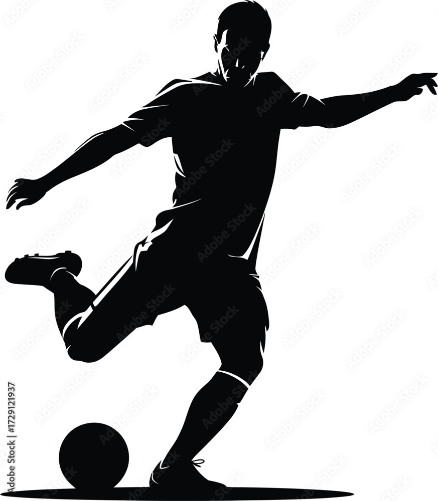 Naklejka premium Soccer player kicking ball silhouette sport