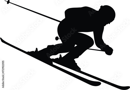 Skier racing downhill vector silhouette skiing sport