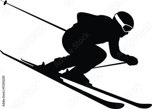 Skier silhouette descending slope skiing sport